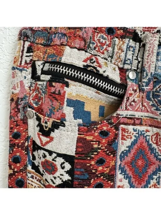 Rockstar Original Men’s Size 32 Boho Patchwork Pants Flare Leg Orange Tribal - Picture 4 of 11